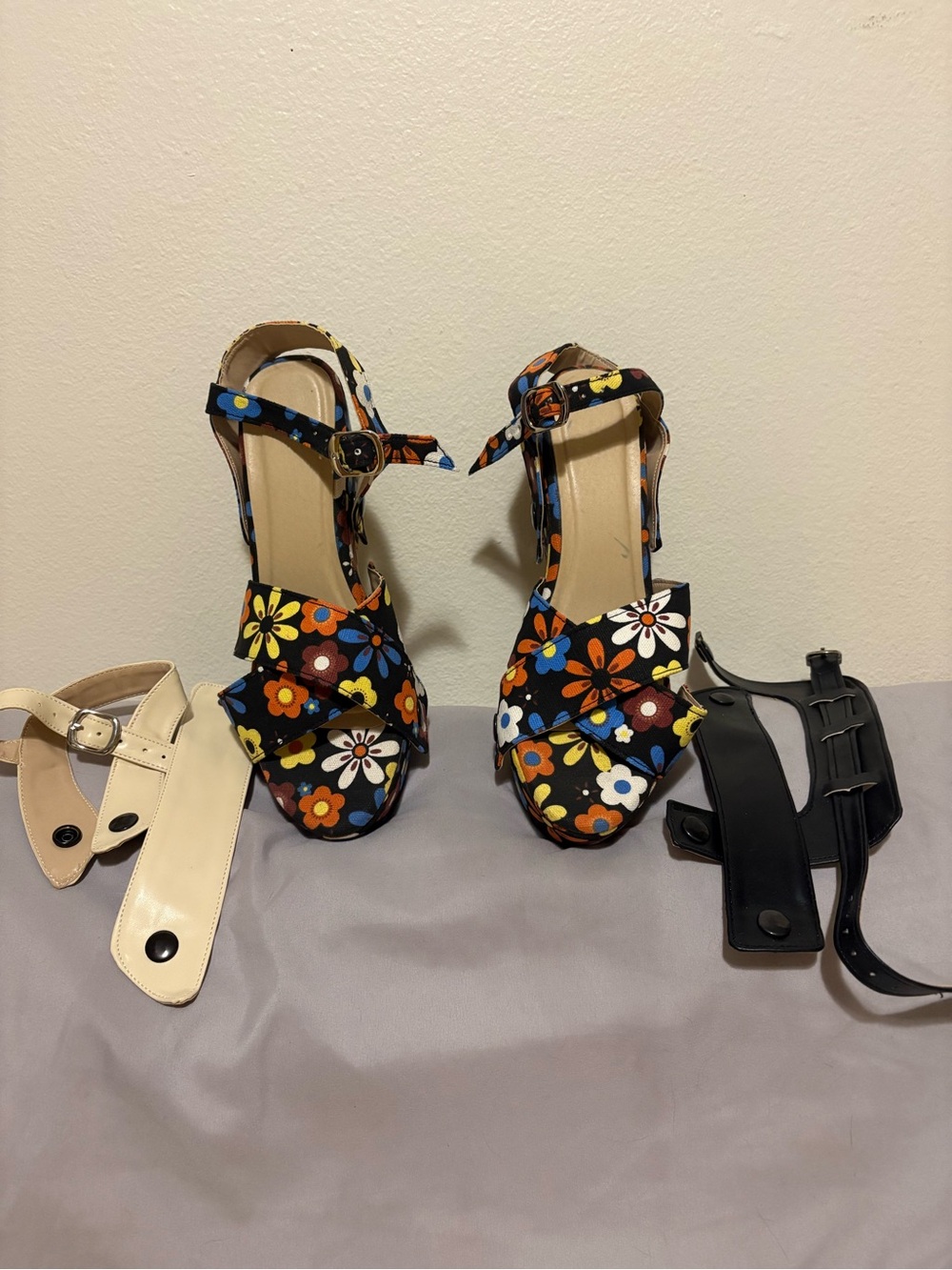 Floral Multicolor Ankle-Strap Women’s Heels